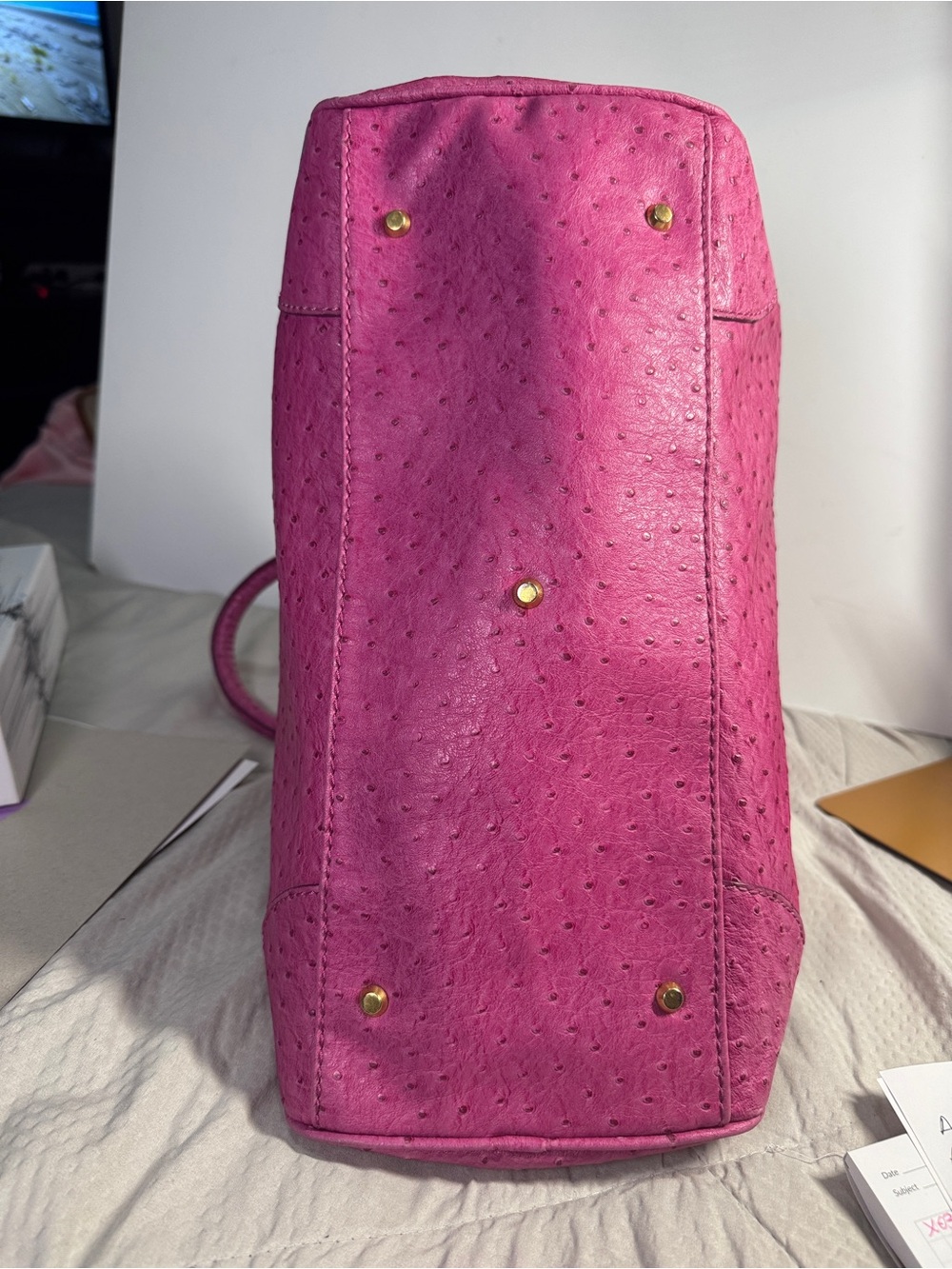 Marc Jacobs Hot Pink Ostrich-Texture Satchel crossbody - Picture 6 of 9